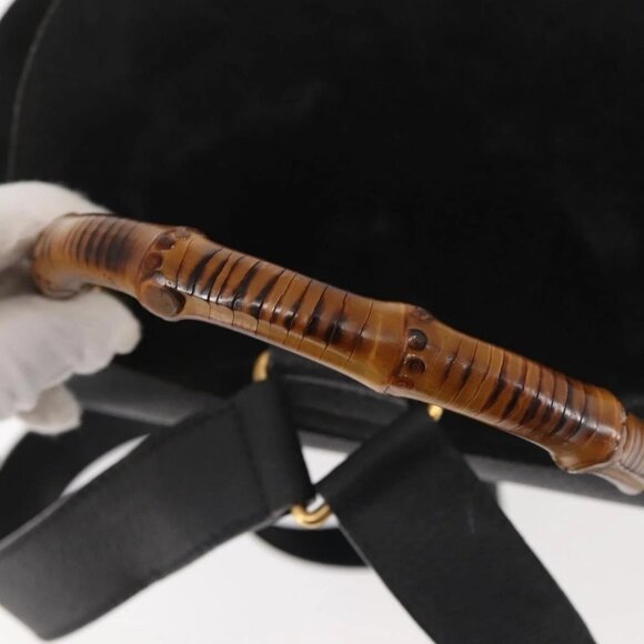 GUCCI Bamboo Backpack Suede Black Gold 003 2058 016 Auth BA5937 - Picture 8 of 15